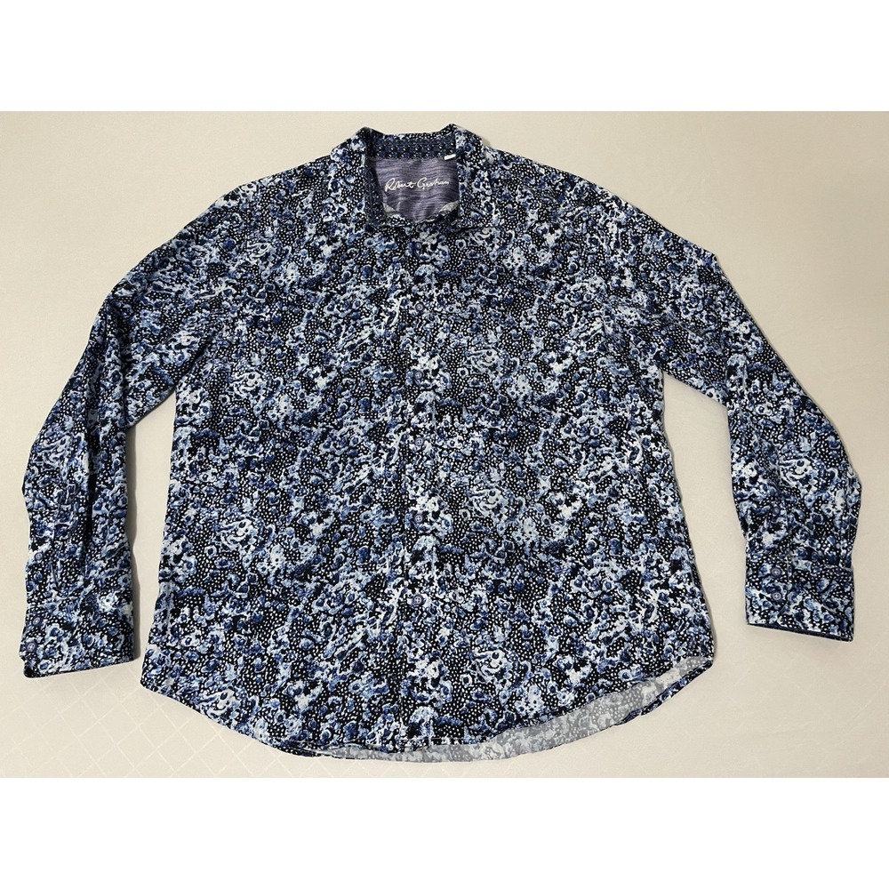 Robert Graham Shirt Men's XL Blue Abstract With Flip Cuff